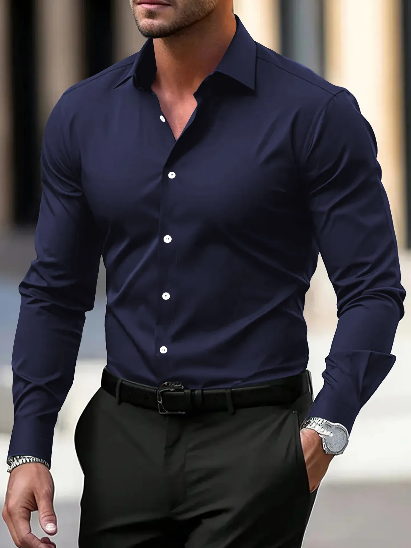 Men's Long Sleeve Dress Shirt Slim Fit Formal Business Casual Button Down Shirt Plus Size Workwear for Office Interview Wedding thumbnail 9
