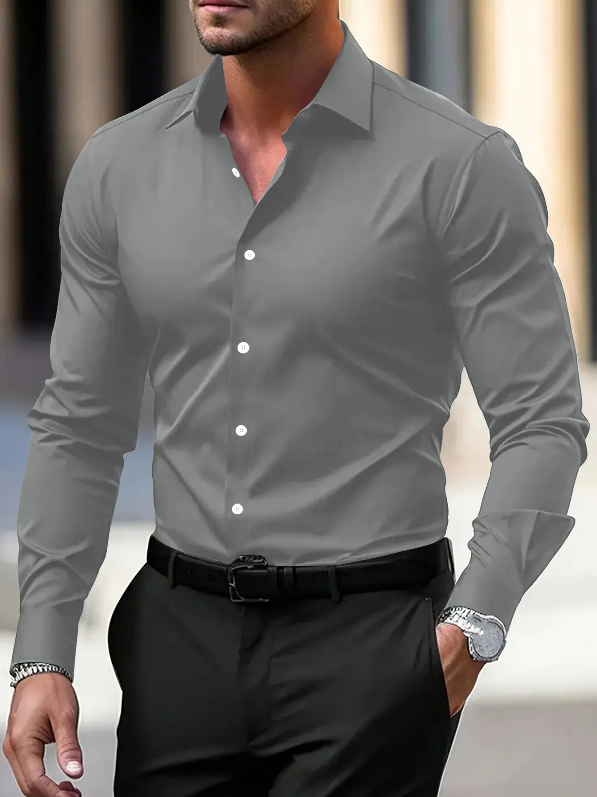 Men's Long Sleeve Dress Shirt Slim Fit Formal Business Casual Button Down Shirt Plus Size Workwear for Office Interview Wedding showcase 7
