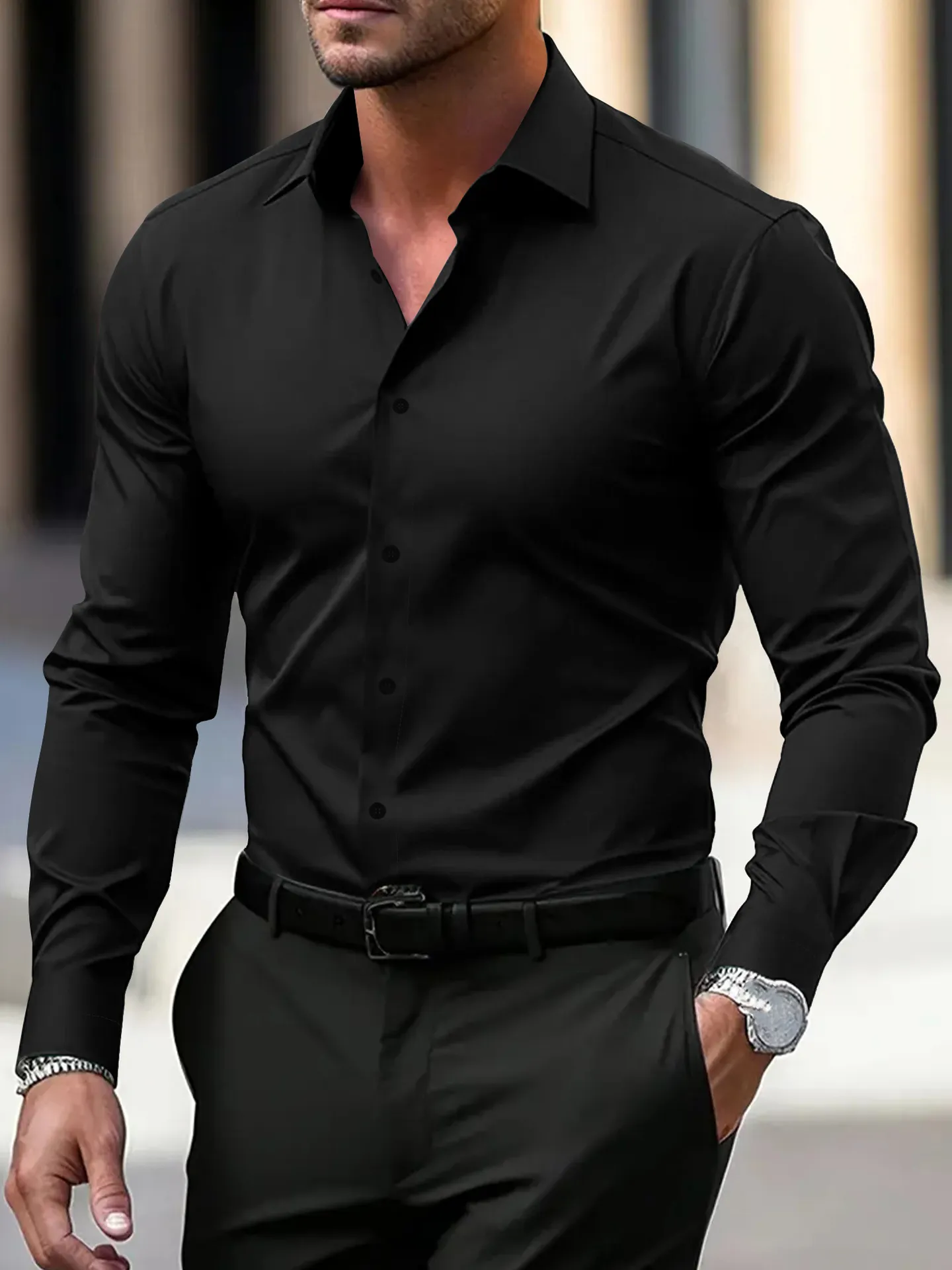 Men's Long Sleeve Dress Shirt Slim Fit Formal Business Casual Button Down Shirt Plus Size Workwear for Office Interview Wedding thumbnail 10