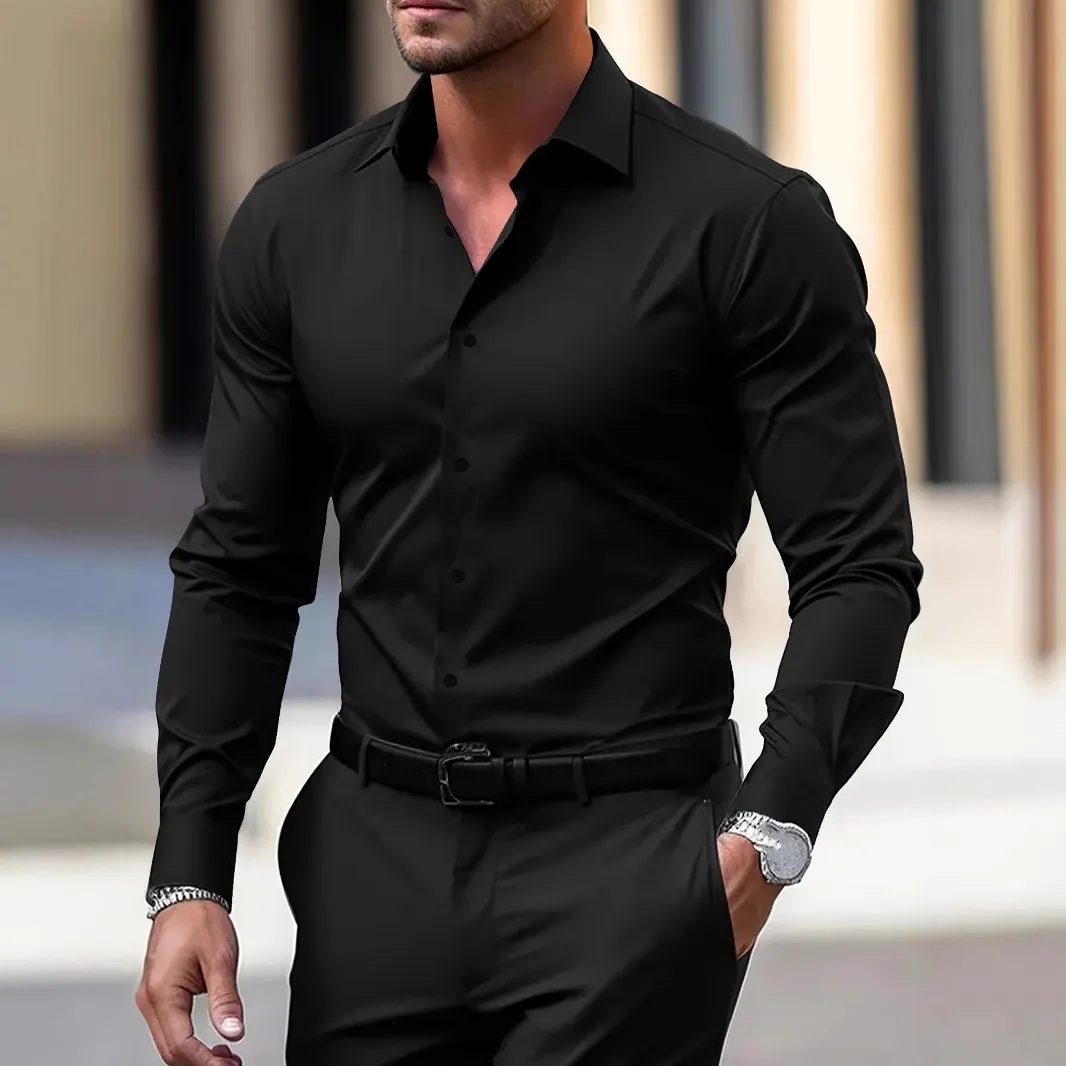 Men's Long Sleeve Dress Shirt Slim Fit Formal Business Casual Button Down Shirt Plus Size Workwear for Office Interview Wedding thumbnail 2