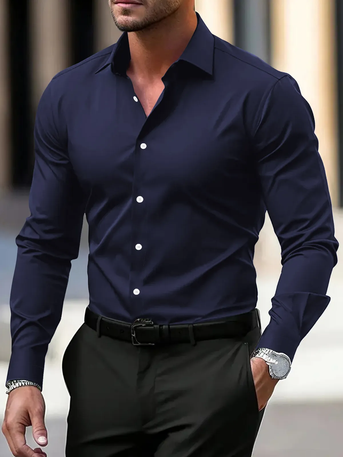 Men's Long Sleeve Dress Shirt Slim Fit Formal Business Casual Button Down Shirt Plus Size Workwear for Office Interview Wedding showcase 5