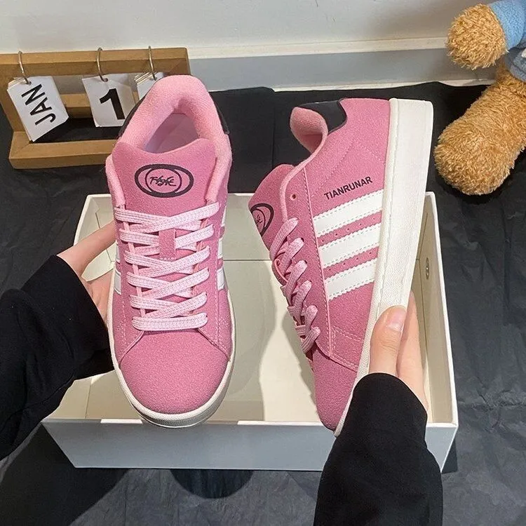 Women's Pink Bread Sneakers - 2025 Trendy Casual Student Shoes - Breathable, Easy to Match Sports Sneakers for Girls and Young Women thumbnail 2