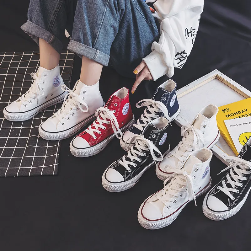 Women's High-Top Canvas Sneakers 2023 Spring Autumn Korean Style Fashion Harajuku Comfortable Board Shoes for Students Couples thumbnail 4