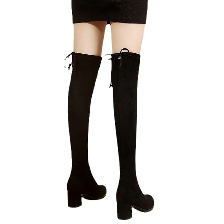 Women's Over-the-Knee High Heel Boots - Autumn Fashion Stretch Long Boots for Slimming Fit - Stylish Thick Heel Design thumbnail 5