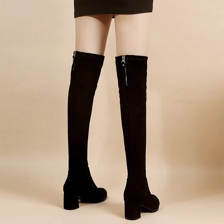 Women's Over-the-Knee High Heel Boots - Autumn Fashion Stretch Long Boots for Slimming Fit - Stylish Thick Heel Design thumbnail 3