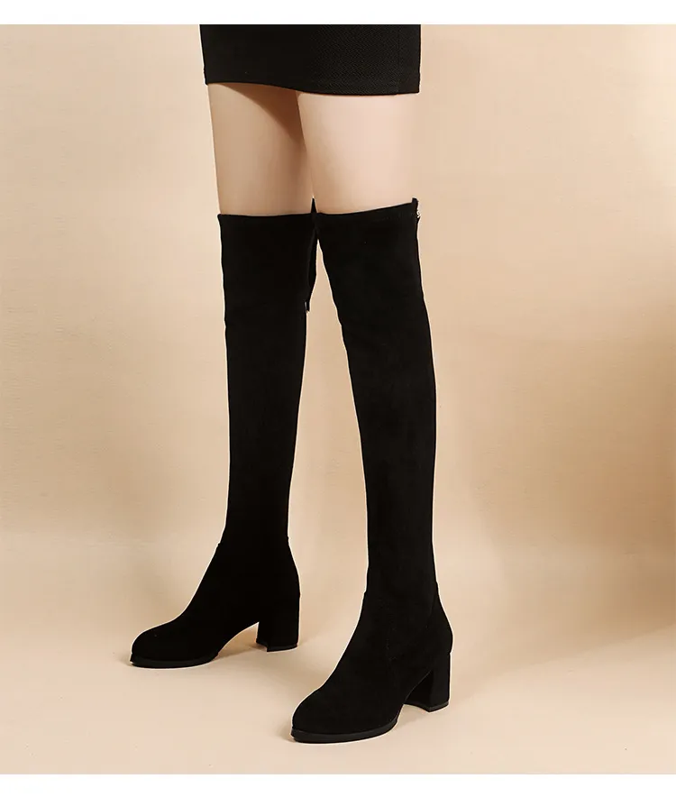Women's Over-the-Knee High Heel Boots - Autumn Fashion Stretch Long Boots for Slimming Fit - Stylish Thick Heel Design showcase 11