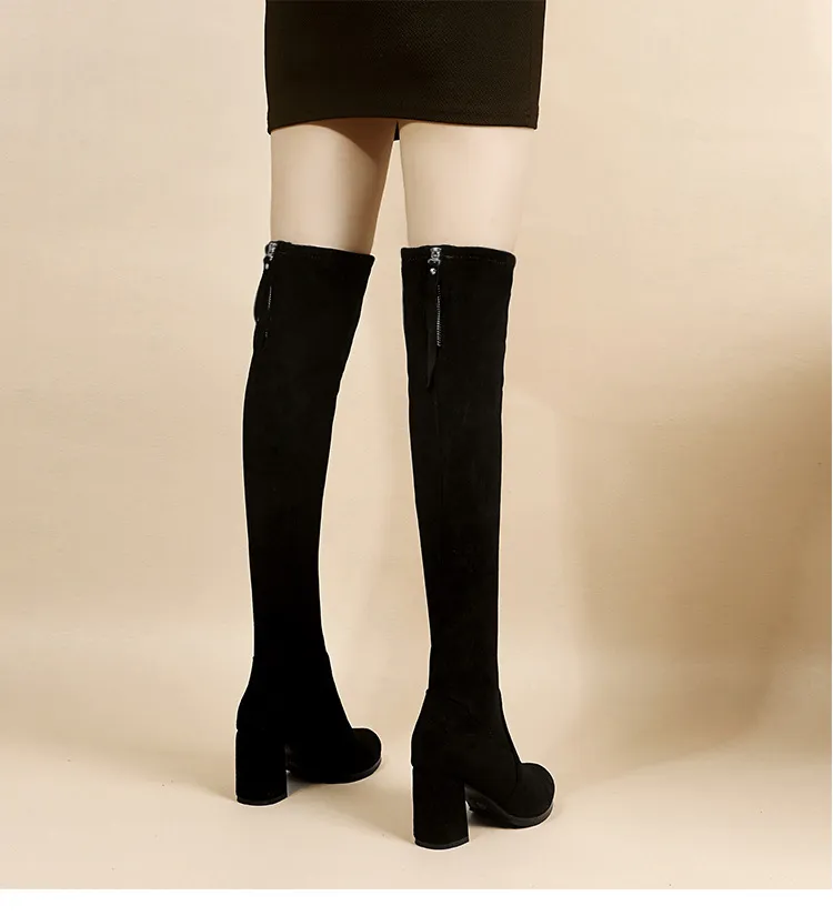 Women's Over-the-Knee High Heel Boots - Autumn Fashion Stretch Long Boots for Slimming Fit - Stylish Thick Heel Design showcase 4