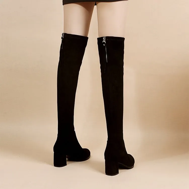 Women's Over-the-Knee High Heel Boots - Autumn Fashion Stretch Long Boots for Slimming Fit - Stylish Thick Heel Design thumbnail 8