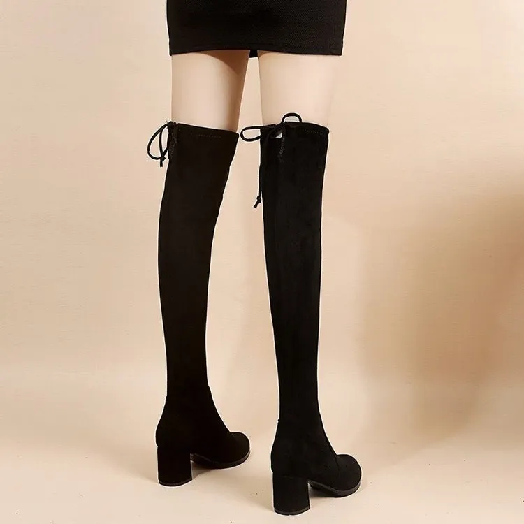 Women's Over-the-Knee High Heel Boots - Autumn Fashion Stretch Long Boots for Slimming Fit - Stylish Thick Heel Design showcase 14