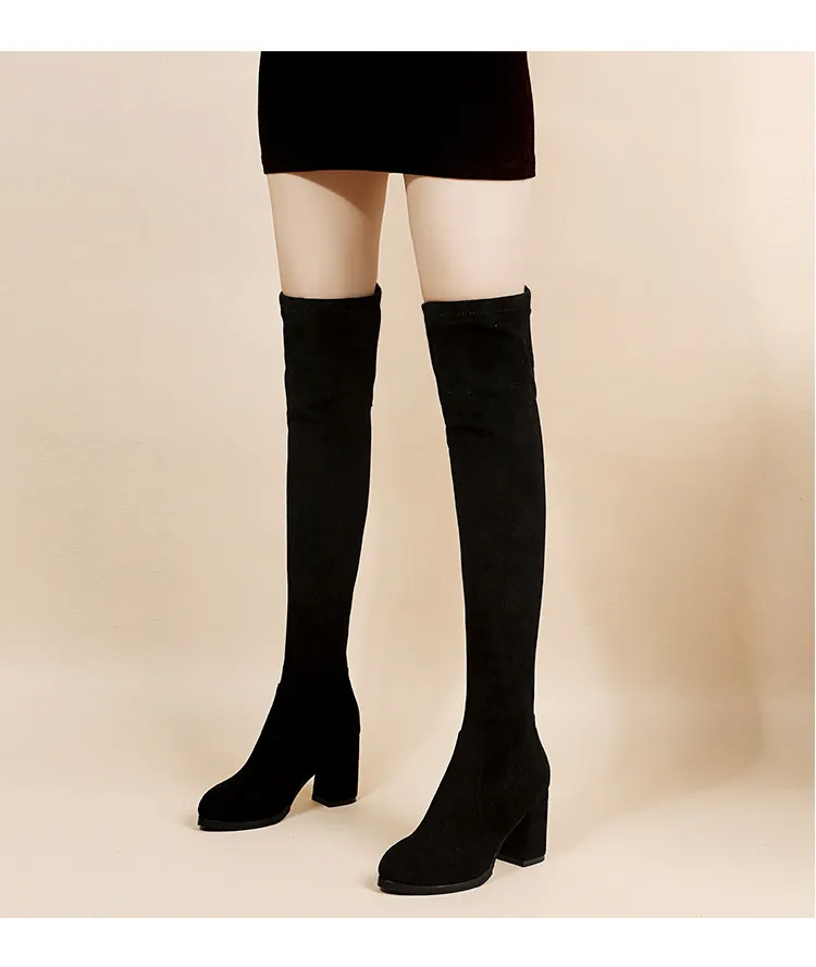 Women's Over-the-Knee High Heel Boots - Autumn Fashion Stretch Long Boots for Slimming Fit - Stylish Thick Heel Design showcase 18