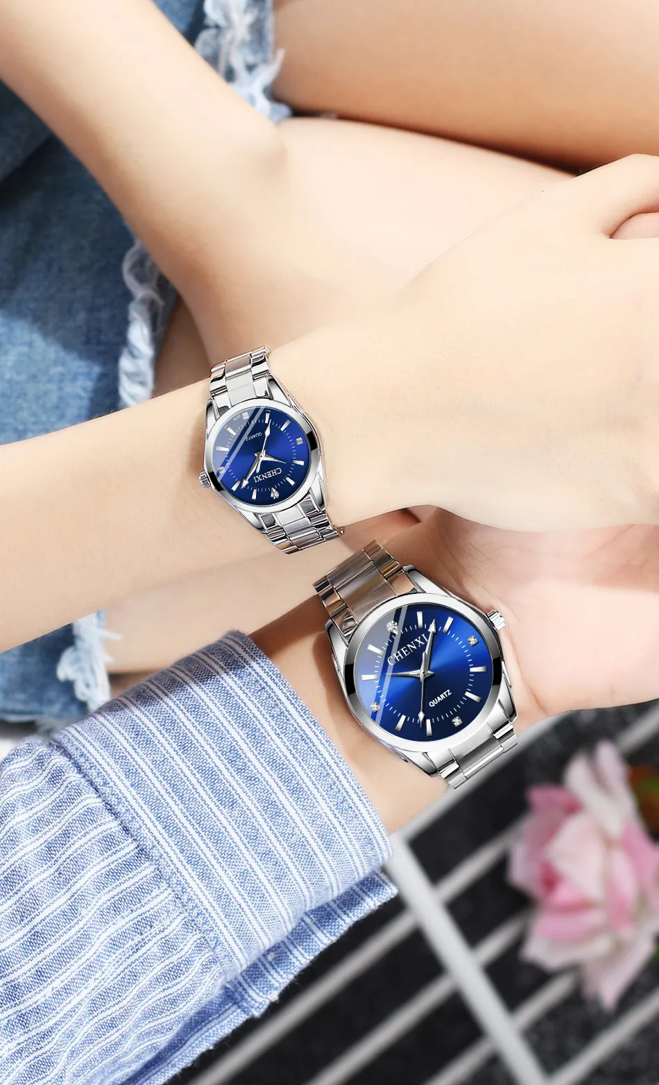 Women's Quartz Wrist Watch Waterproof Couple Watches Set, Fashion Explosion Style, Stainless Steel Band, Casual Dress Watch for Ladies and Men showcase 13