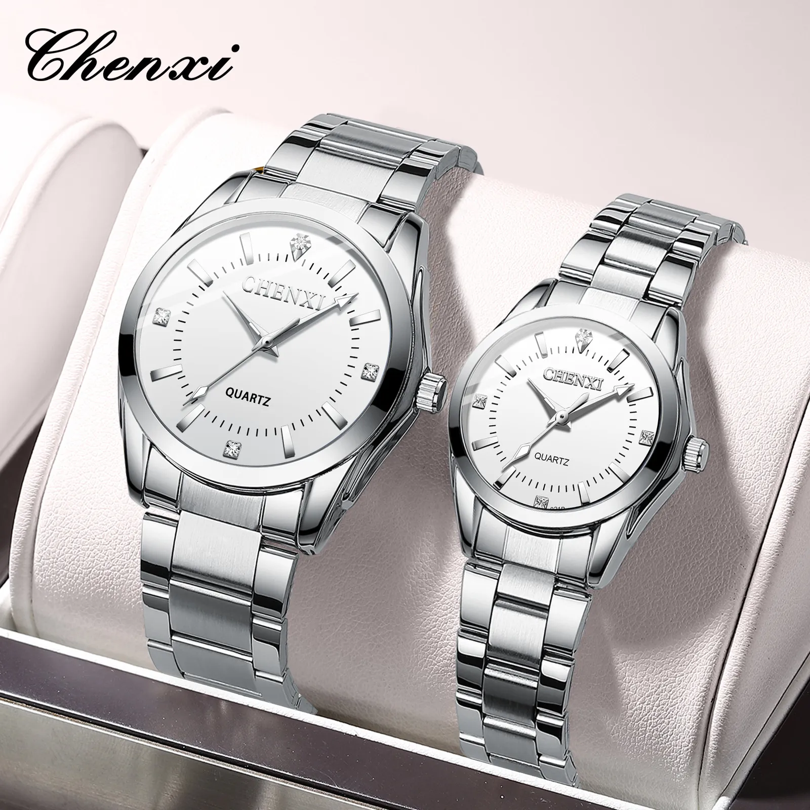 Women's Quartz Wrist Watch Waterproof Couple Watches Set, Fashion Explosion Style, Stainless Steel Band, Casual Dress Watch for Ladies and Men thumbnail 2