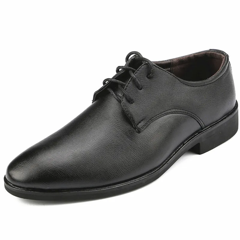 Men's Leather Dress Shoes - Autumn Winter Business Work Shoes - Round Toe, Soft Leather, Soft Sole - British Style Wedding Groom Shoes thumbnail 5