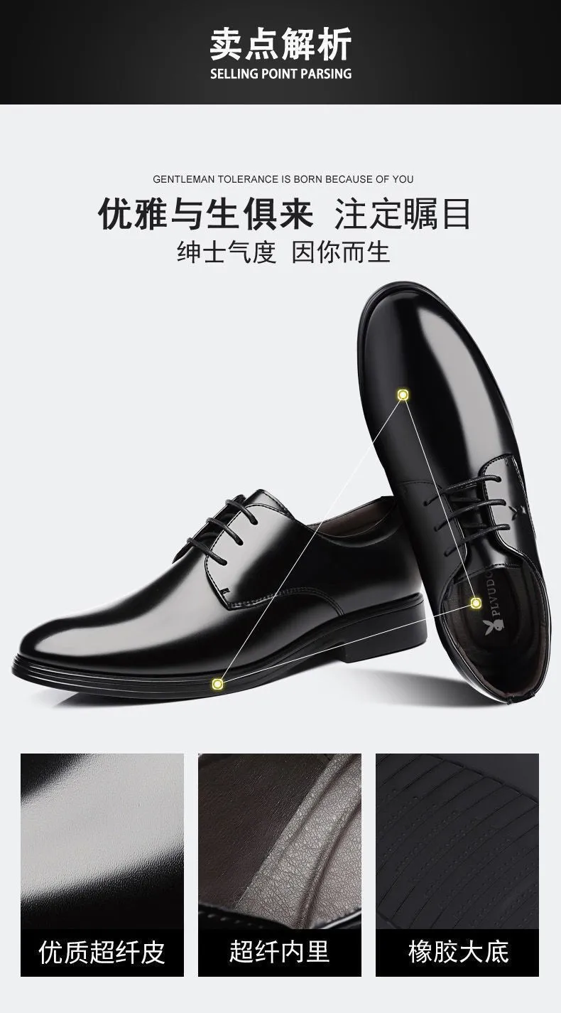 Men's Leather Dress Shoes - Autumn Winter Business Work Shoes - Round Toe, Soft Leather, Soft Sole - British Style Wedding Groom Shoes showcase 4