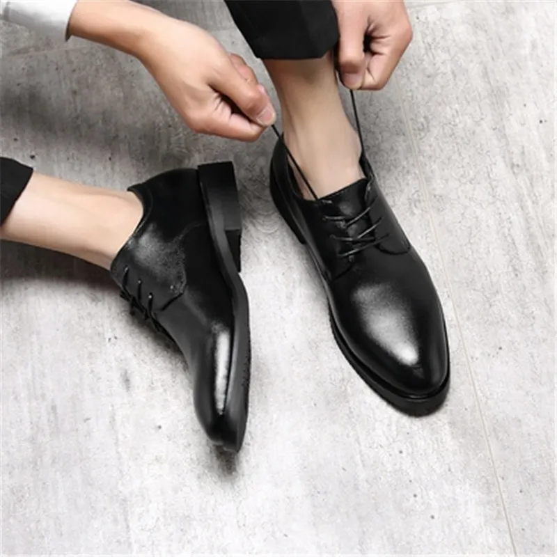 Men's Leather Dress Shoes - Autumn Winter Business Work Shoes - Round Toe, Soft Leather, Soft Sole - British Style Wedding Groom Shoes thumbnail 4