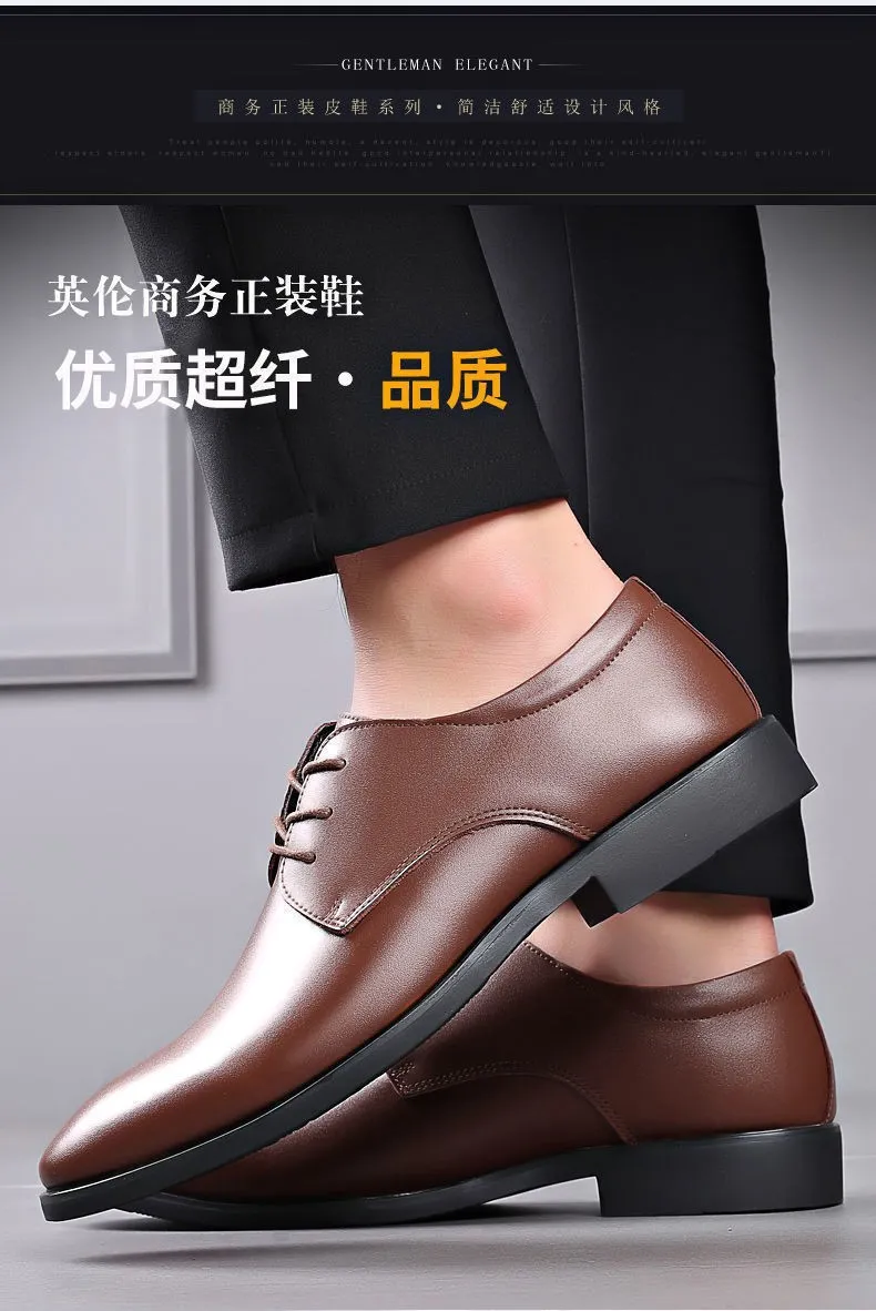 Men's Leather Dress Shoes - Autumn Winter Business Work Shoes - Round Toe, Soft Leather, Soft Sole - British Style Wedding Groom Shoes showcase 6