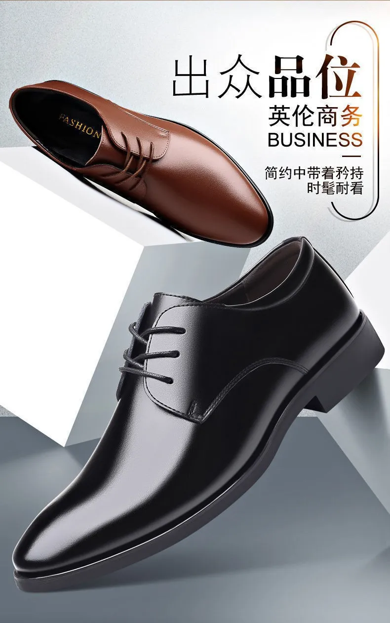 Men's Leather Dress Shoes - Autumn Winter Business Work Shoes - Round Toe, Soft Leather, Soft Sole - British Style Wedding Groom Shoes showcase 2