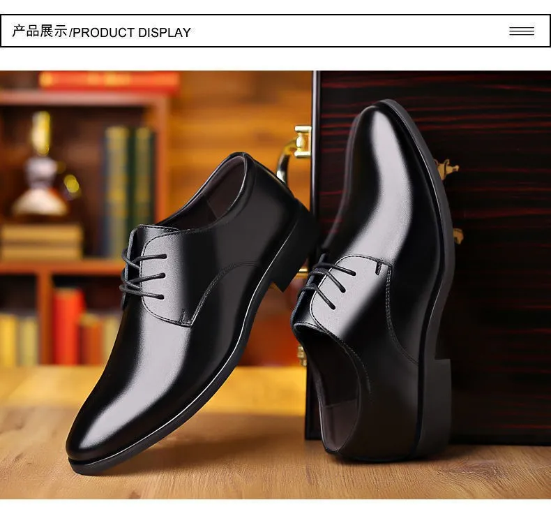 Men's Leather Dress Shoes - Autumn Winter Business Work Shoes - Round Toe, Soft Leather, Soft Sole - British Style Wedding Groom Shoes showcase 17