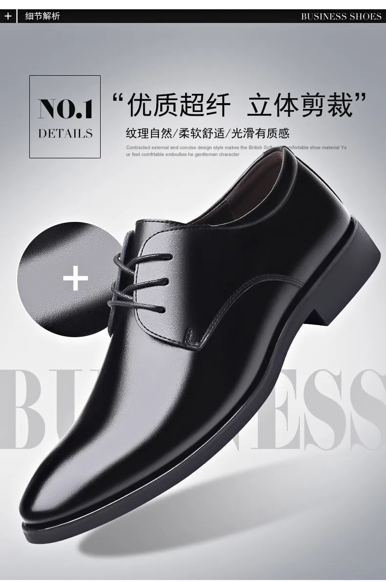 Men's Leather Dress Shoes - Autumn Winter Business Work Shoes - Round Toe, Soft Leather, Soft Sole - British Style Wedding Groom Shoes showcase 12