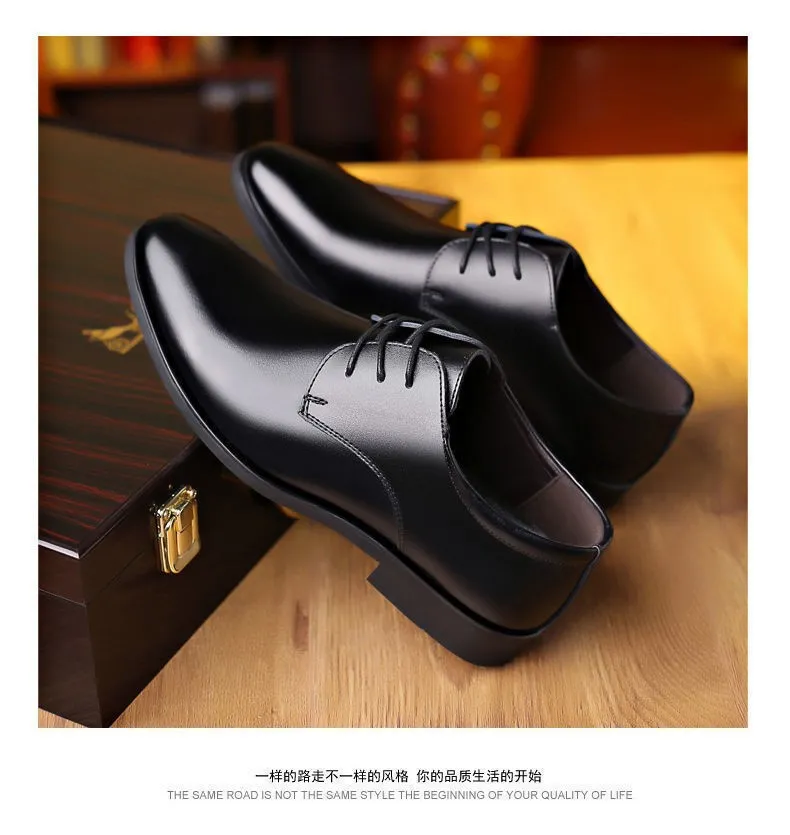 Men's Leather Dress Shoes - Autumn Winter Business Work Shoes - Round Toe, Soft Leather, Soft Sole - British Style Wedding Groom Shoes showcase 19
