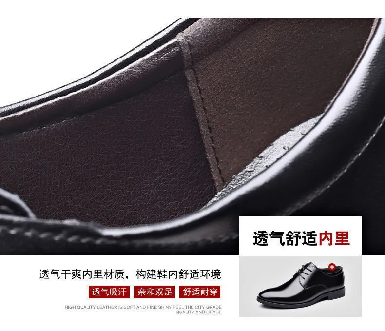 Men's Leather Dress Shoes - Autumn Winter Business Work Shoes - Round Toe, Soft Leather, Soft Sole - British Style Wedding Groom Shoes showcase 16