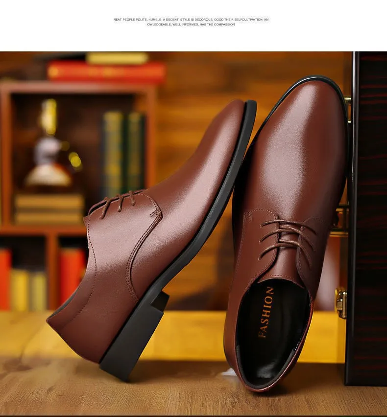 Men's Leather Dress Shoes - Autumn Winter Business Work Shoes - Round Toe, Soft Leather, Soft Sole - British Style Wedding Groom Shoes showcase 10