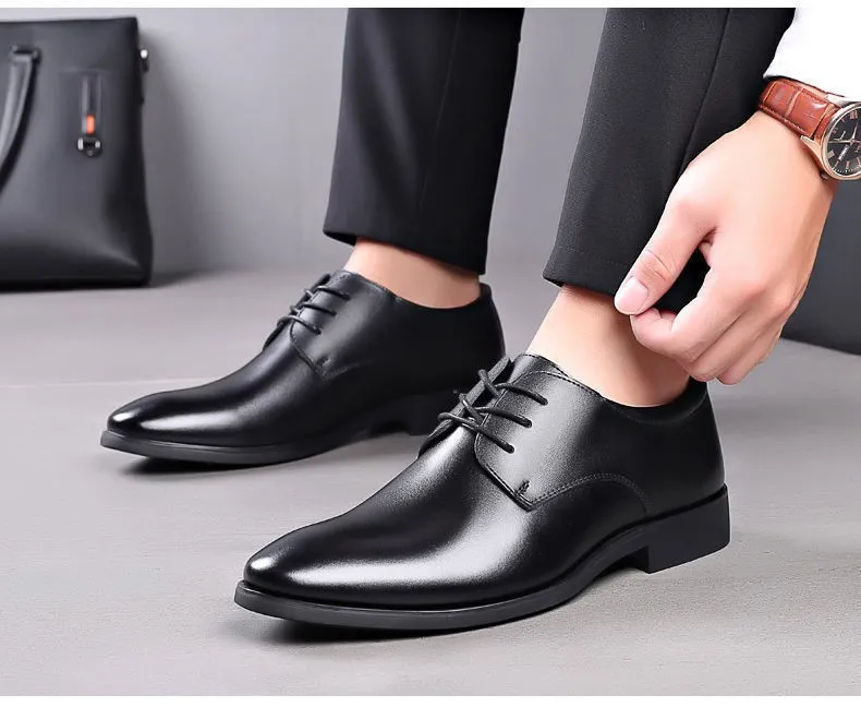 Men's Leather Dress Shoes - Autumn Winter Business Work Shoes - Round Toe, Soft Leather, Soft Sole - British Style Wedding Groom Shoes showcase 20