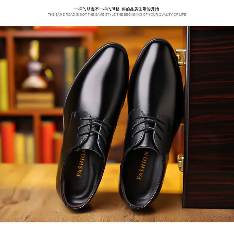 Men's Leather Dress Shoes - Autumn Winter Business Work Shoes - Round Toe, Soft Leather, Soft Sole - British Style Wedding Groom Shoes showcase 18