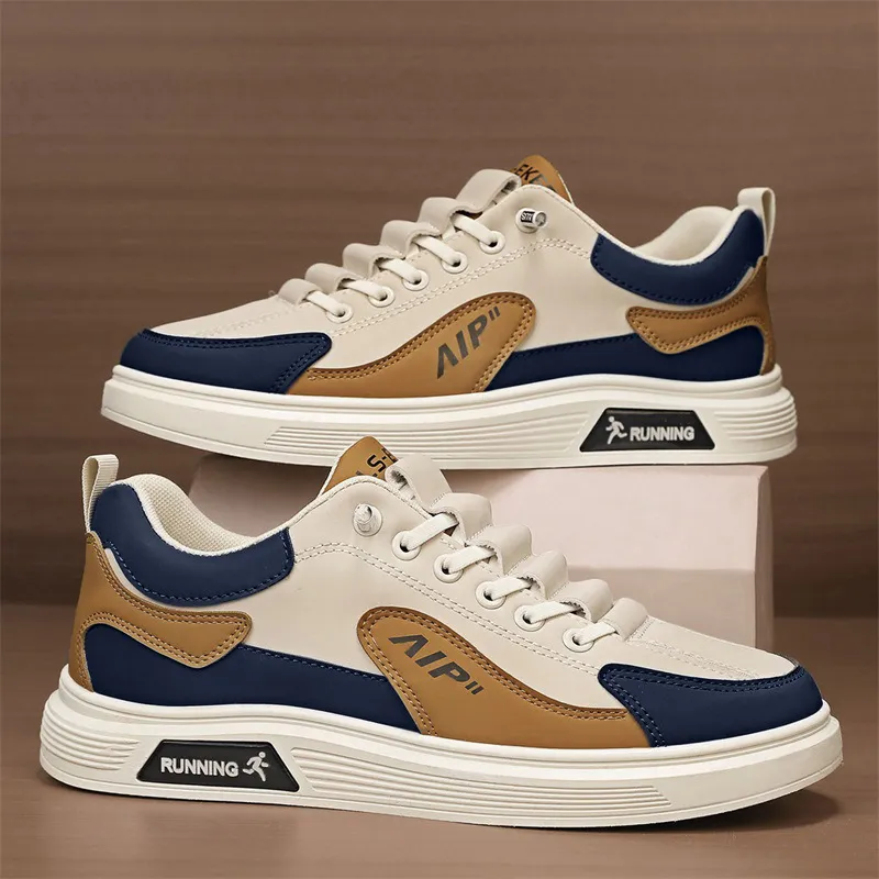 Men's White Leather Casual Shoes Trendy Korean Style Sneakers Plus Size 45 46 TikTok Inspired Four Seasons Fashion Comfortable Student Footwear thumbnail 1