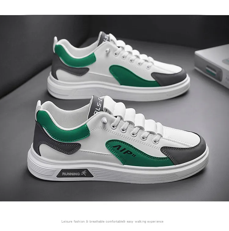 Men's White Leather Casual Shoes Trendy Korean Style Sneakers Plus Size 45 46 TikTok Inspired Four Seasons Fashion Comfortable Student Footwear showcase 14