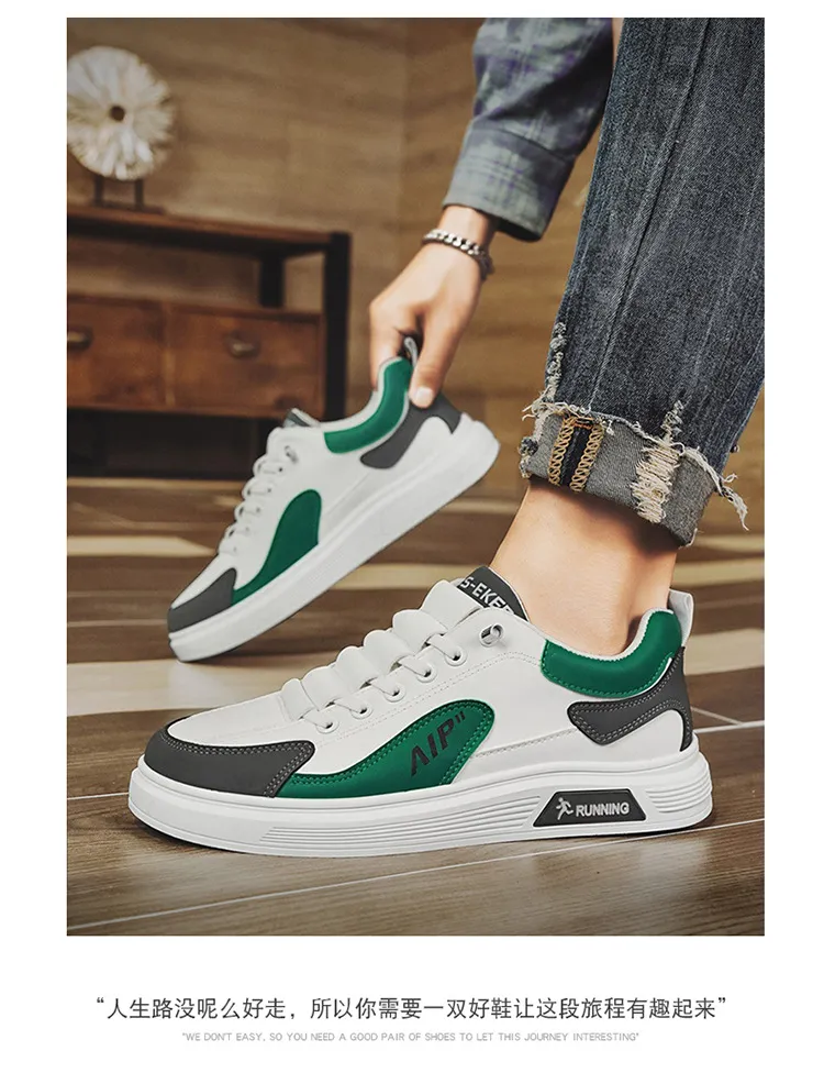 Men's White Leather Casual Shoes Trendy Korean Style Sneakers Plus Size 45 46 TikTok Inspired Four Seasons Fashion Comfortable Student Footwear showcase 8