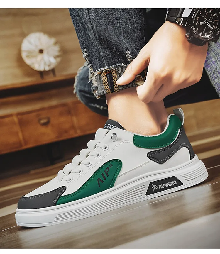 Men's White Leather Casual Shoes Trendy Korean Style Sneakers Plus Size 45 46 TikTok Inspired Four Seasons Fashion Comfortable Student Footwear showcase 9