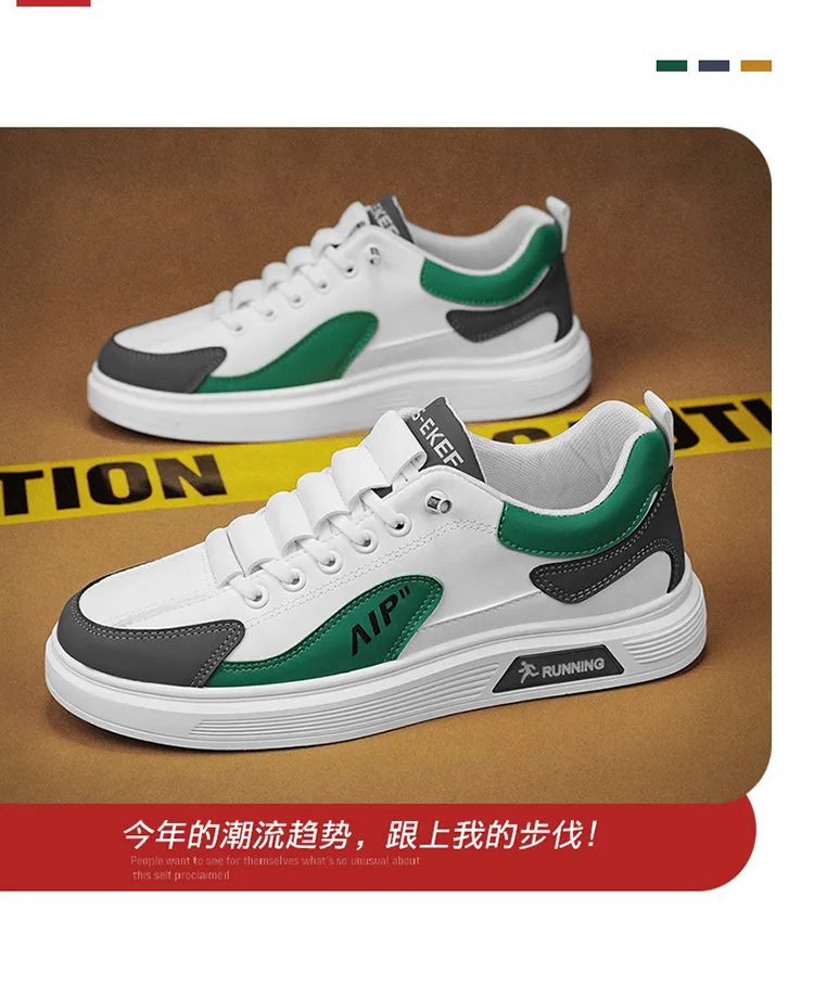 Men's White Leather Casual Shoes Trendy Korean Style Sneakers Plus Size 45 46 TikTok Inspired Four Seasons Fashion Comfortable Student Footwear showcase 2
