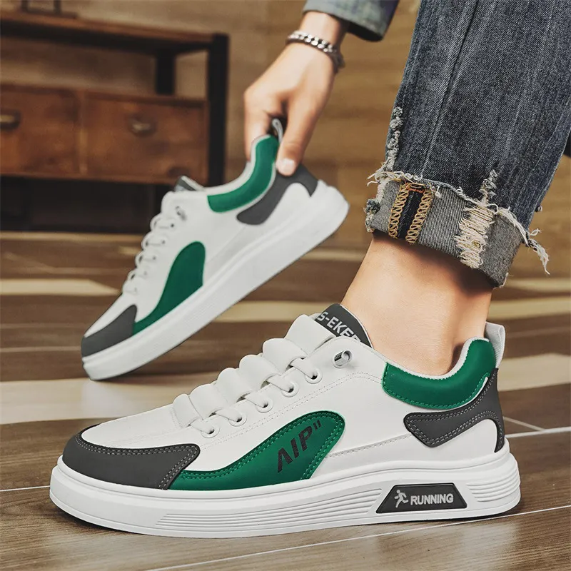 Men's White Leather Casual Shoes Trendy Korean Style Sneakers Plus Size 45 46 TikTok Inspired Four Seasons Fashion Comfortable Student Footwear thumbnail 2