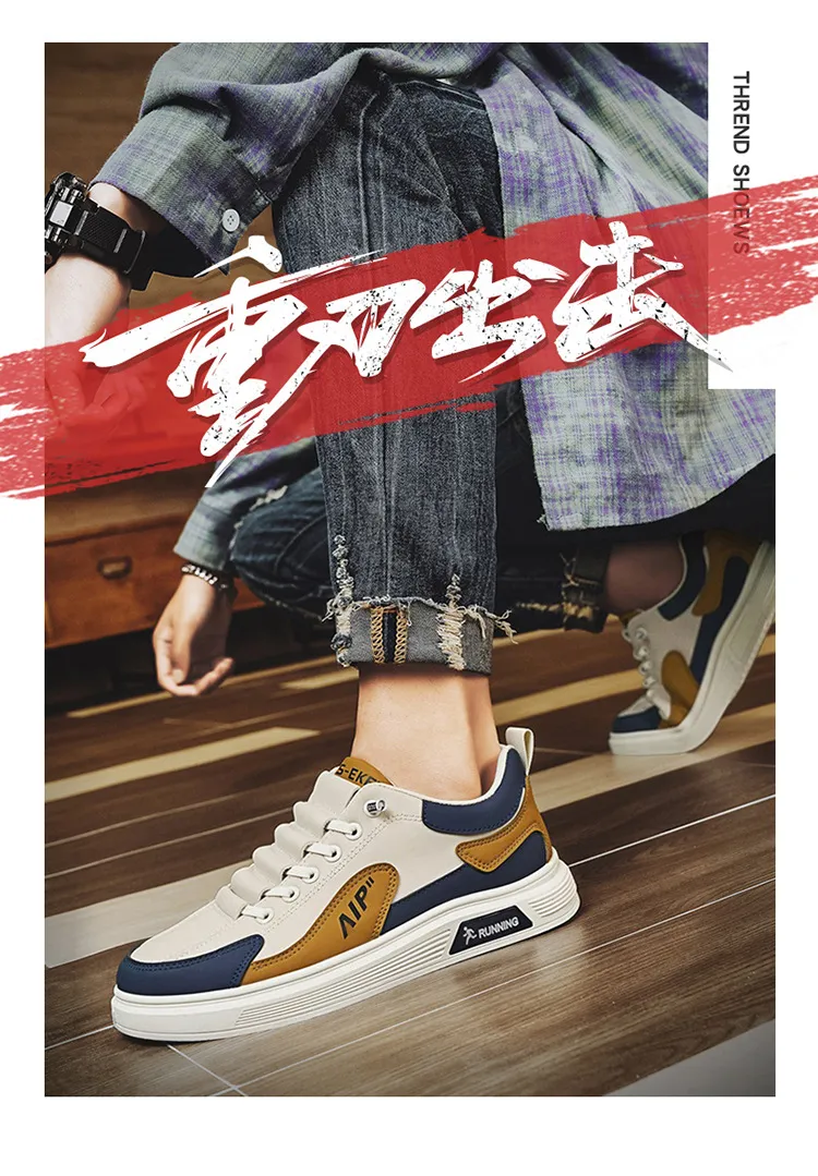 Men's White Leather Casual Shoes Trendy Korean Style Sneakers Plus Size 45 46 TikTok Inspired Four Seasons Fashion Comfortable Student Footwear showcase 3