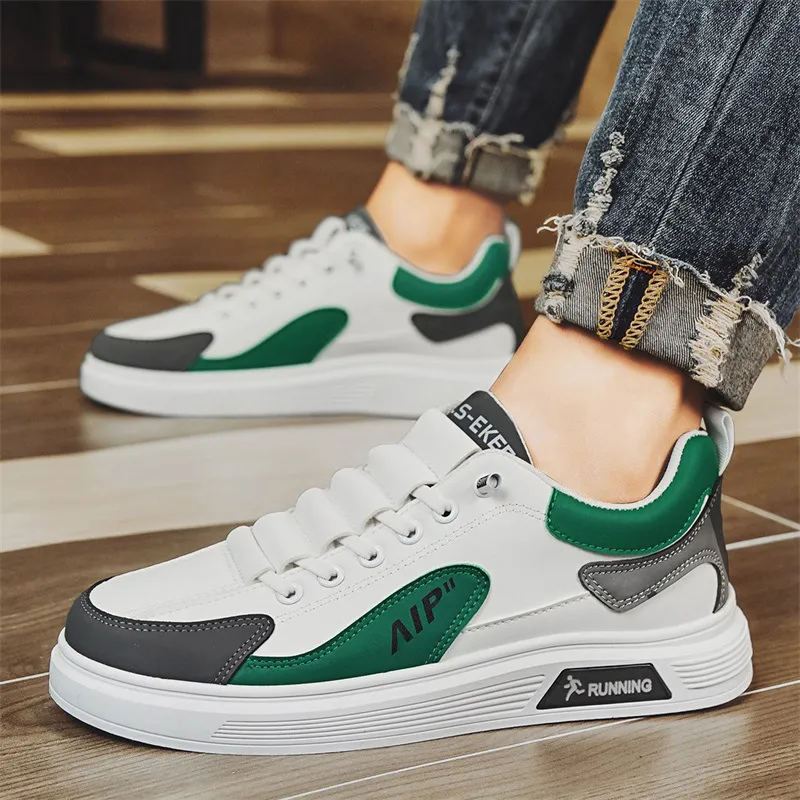 Men's White Leather Casual Shoes Trendy Korean Style Sneakers Plus Size 45 46 TikTok Inspired Four Seasons Fashion Comfortable Student Footwear thumbnail 6