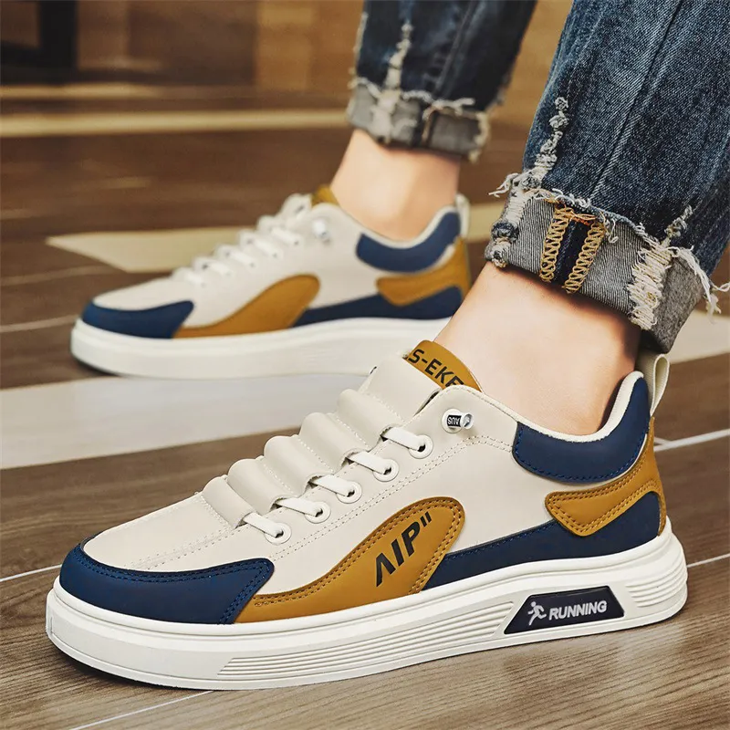 Men's White Leather Casual Shoes Trendy Korean Style Sneakers Plus Size 45 46 TikTok Inspired Four Seasons Fashion Comfortable Student Footwear thumbnail 8