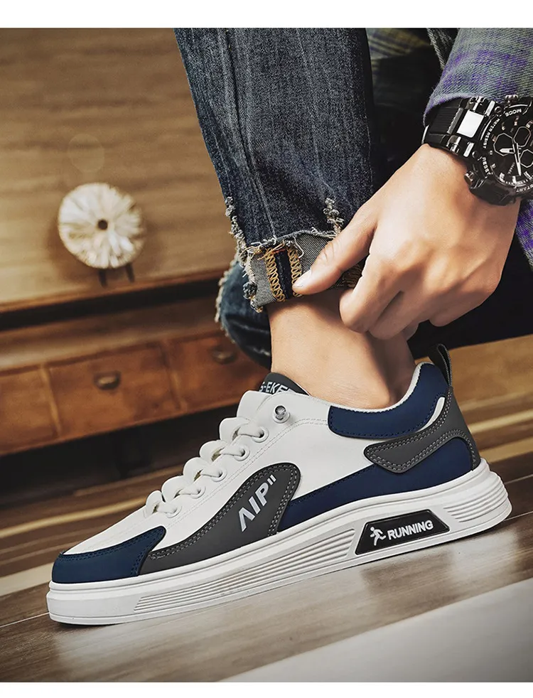 Men's White Leather Casual Shoes Trendy Korean Style Sneakers Plus Size 45 46 TikTok Inspired Four Seasons Fashion Comfortable Student Footwear showcase 12