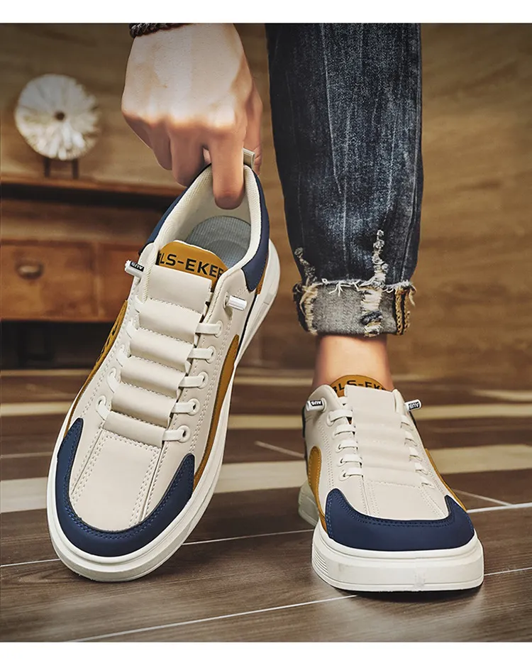 Men's White Leather Casual Shoes Trendy Korean Style Sneakers Plus Size 45 46 TikTok Inspired Four Seasons Fashion Comfortable Student Footwear showcase 11