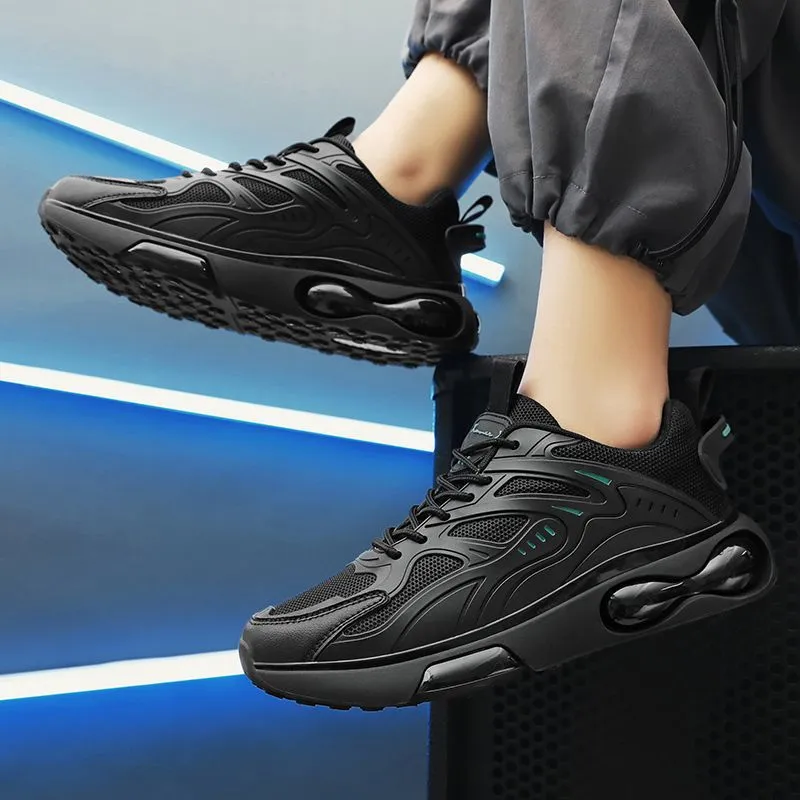 Men's Black Mesh Running Shoes - Lightweight Breathable Athletic Sneakers for Sports, Casual Wear, Thick Sole, Youth Style 2026 thumbnail 4