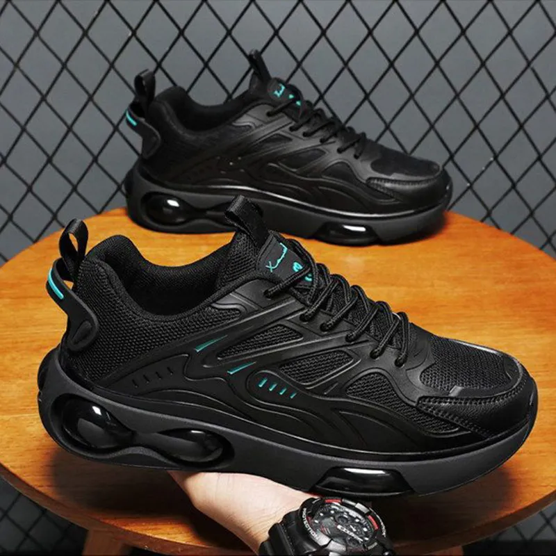 Men's Black Mesh Running Shoes - Lightweight Breathable Athletic Sneakers for Sports, Casual Wear, Thick Sole, Youth Style 2026 thumbnail 3