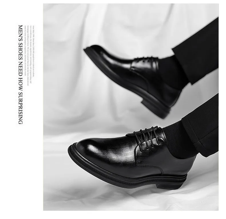 Men's Leather Dress Shoes - Formal Business Oxford Shoes, British Style, Height Increasing, Casual Suit, Groom Wedding Shoes, Large Size showcase 18
