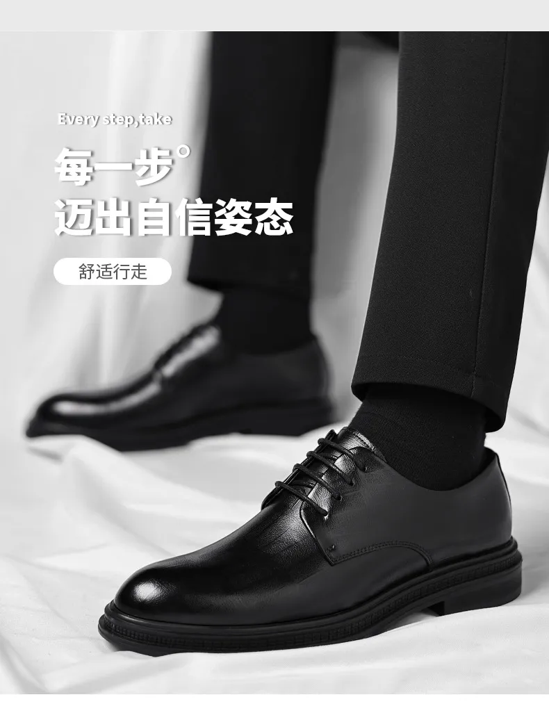 Men's Leather Dress Shoes - Formal Business Oxford Shoes, British Style, Height Increasing, Casual Suit, Groom Wedding Shoes, Large Size showcase 5