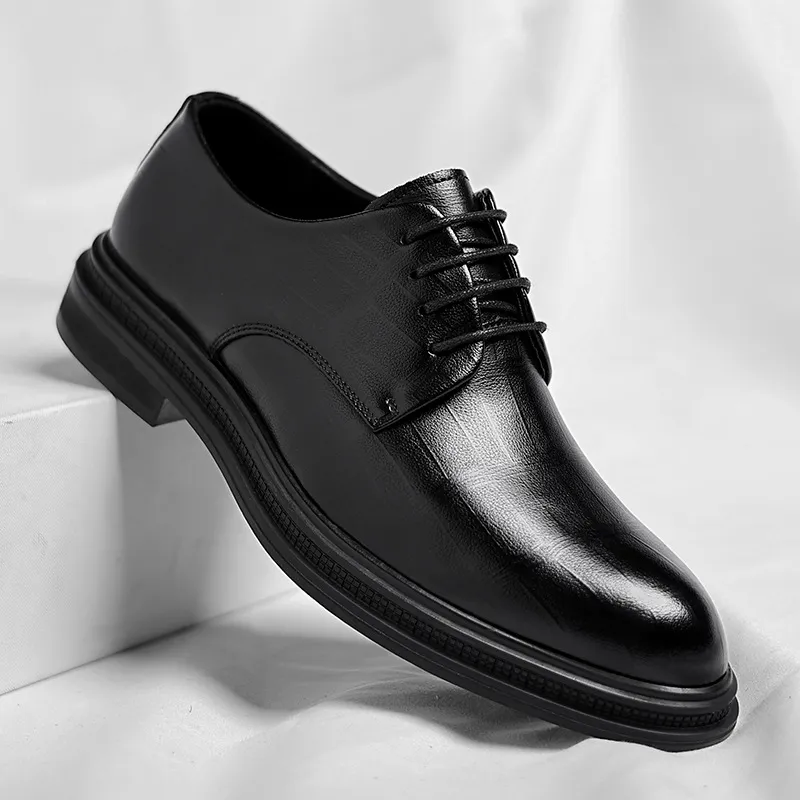 Men's Leather Dress Shoes - Formal Business Oxford Shoes, British Style, Height Increasing, Casual Suit, Groom Wedding Shoes, Large Size thumbnail 3