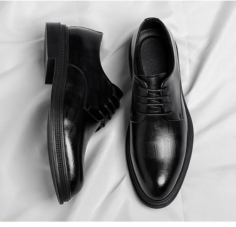 Men's Leather Dress Shoes - Formal Business Oxford Shoes, British Style, Height Increasing, Casual Suit, Groom Wedding Shoes, Large Size showcase 17