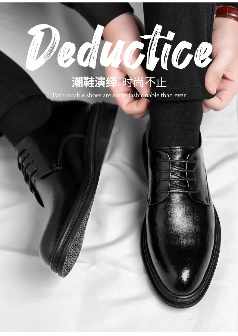Men's Leather Dress Shoes - Formal Business Oxford Shoes, British Style, Height Increasing, Casual Suit, Groom Wedding Shoes, Large Size showcase 11