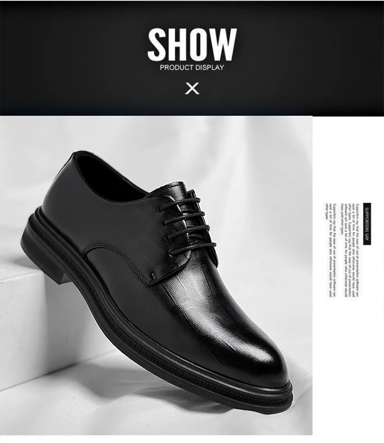 Men's Leather Dress Shoes - Formal Business Oxford Shoes, British Style, Height Increasing, Casual Suit, Groom Wedding Shoes, Large Size showcase 16
