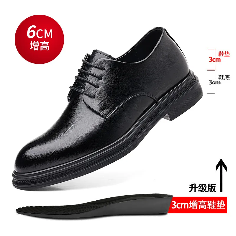 Men's Leather Dress Shoes - Formal Business Oxford Shoes, British Style, Height Increasing, Casual Suit, Groom Wedding Shoes, Large Size thumbnail 10