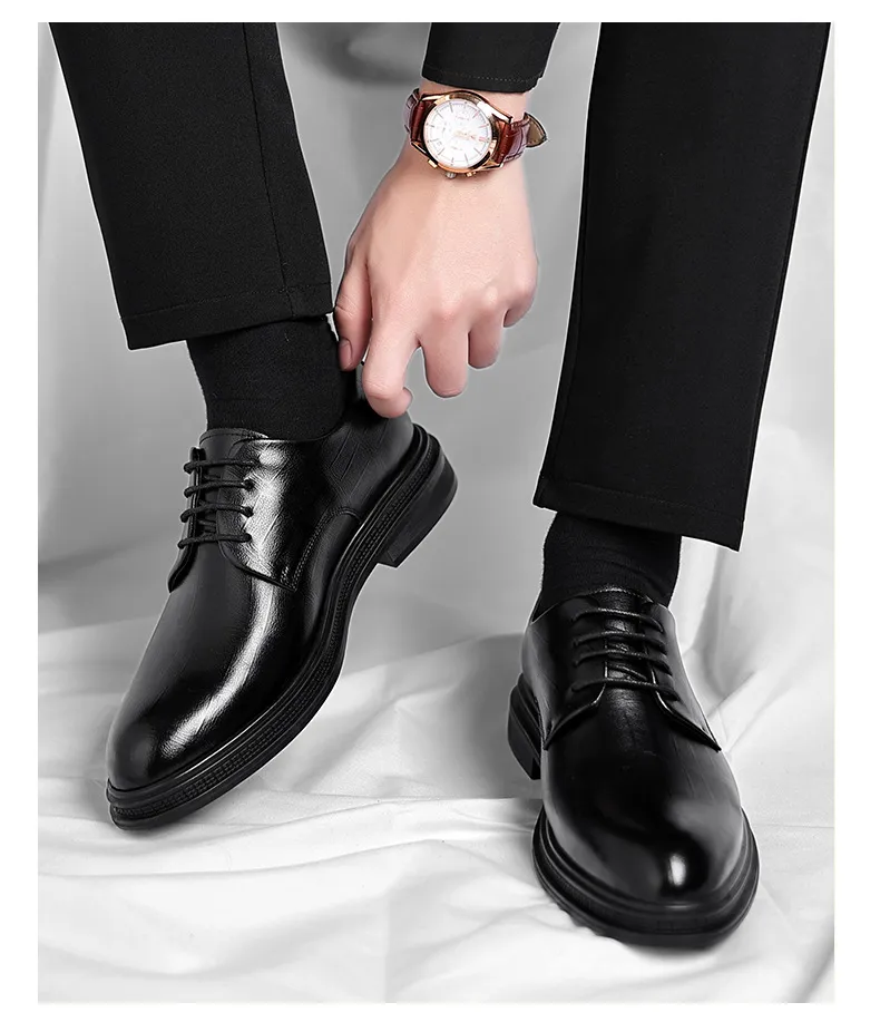 Men's Leather Dress Shoes - Formal Business Oxford Shoes, British Style, Height Increasing, Casual Suit, Groom Wedding Shoes, Large Size showcase 20