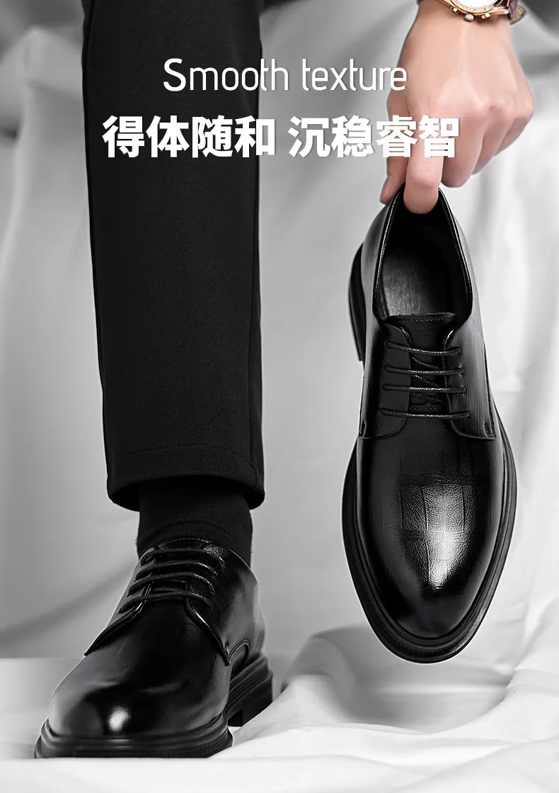 Men's Leather Dress Shoes - Formal Business Oxford Shoes, British Style, Height Increasing, Casual Suit, Groom Wedding Shoes, Large Size showcase 3